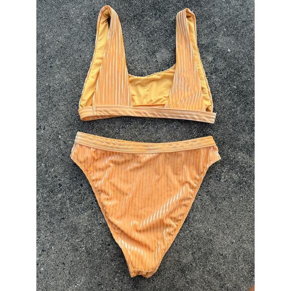 Dippin' Daisy's Orange Ultra High Waisted Velvet Ribbed Cheeky Swim Bikini - Picture 6 of 6